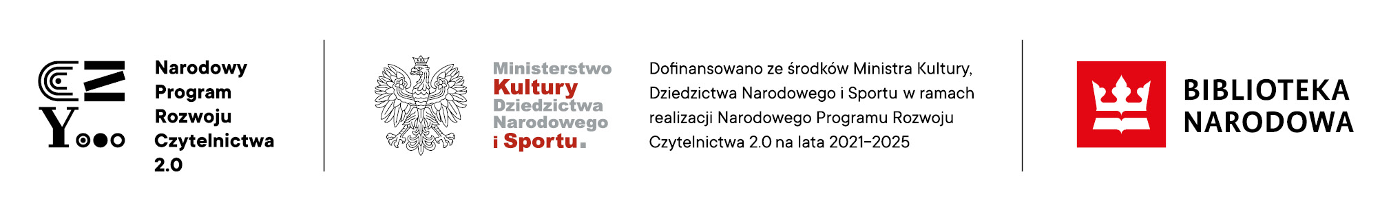 Narodowy Program Rozwoju Czytelnictwa 2.0, logo Ministerstwo Kultury i Dziedzictwa Narodowego i Sportu, logo Biblioteki Narodowej