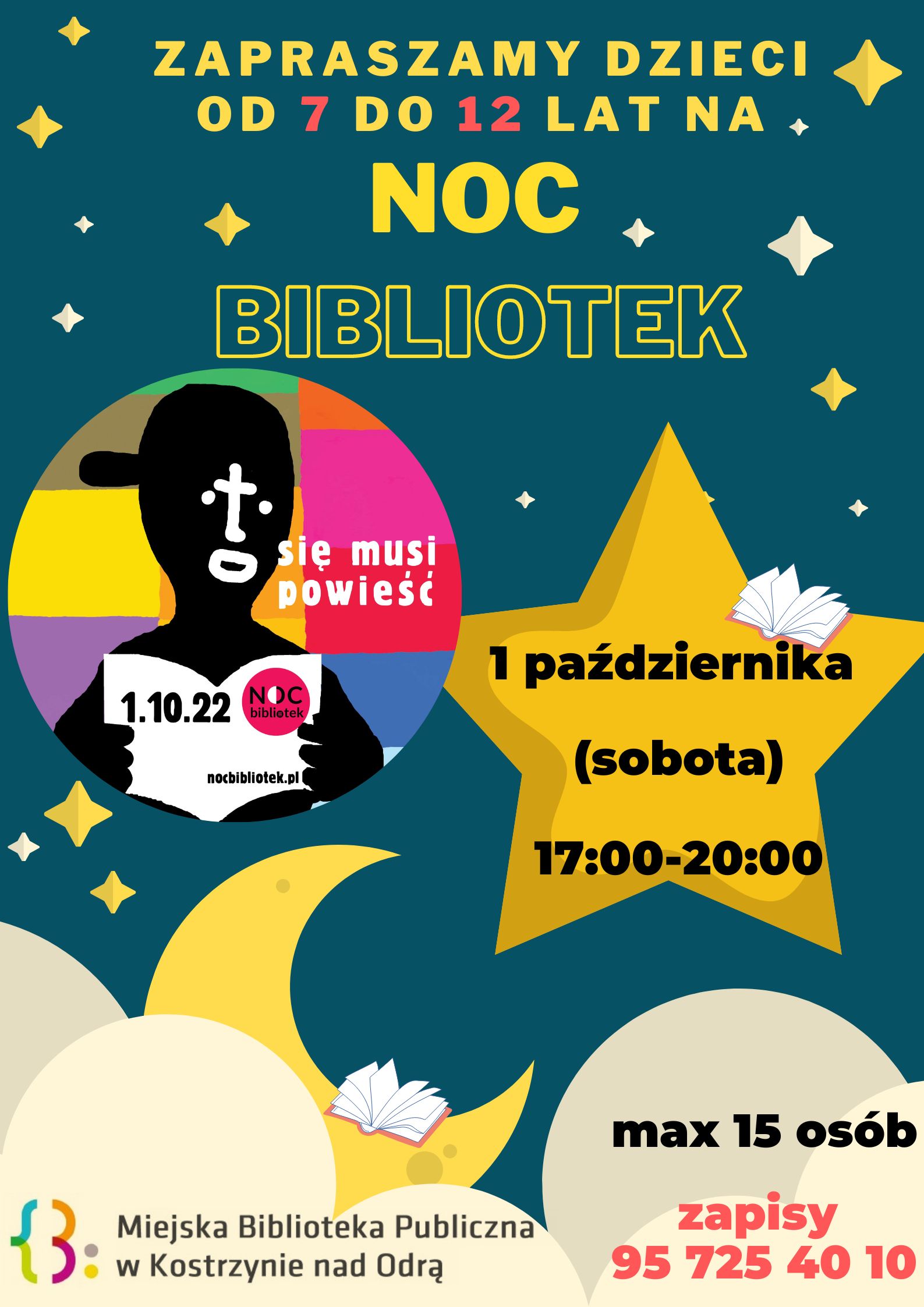 Plakat informacyjny Noc bibliotek 2022 - zapisy