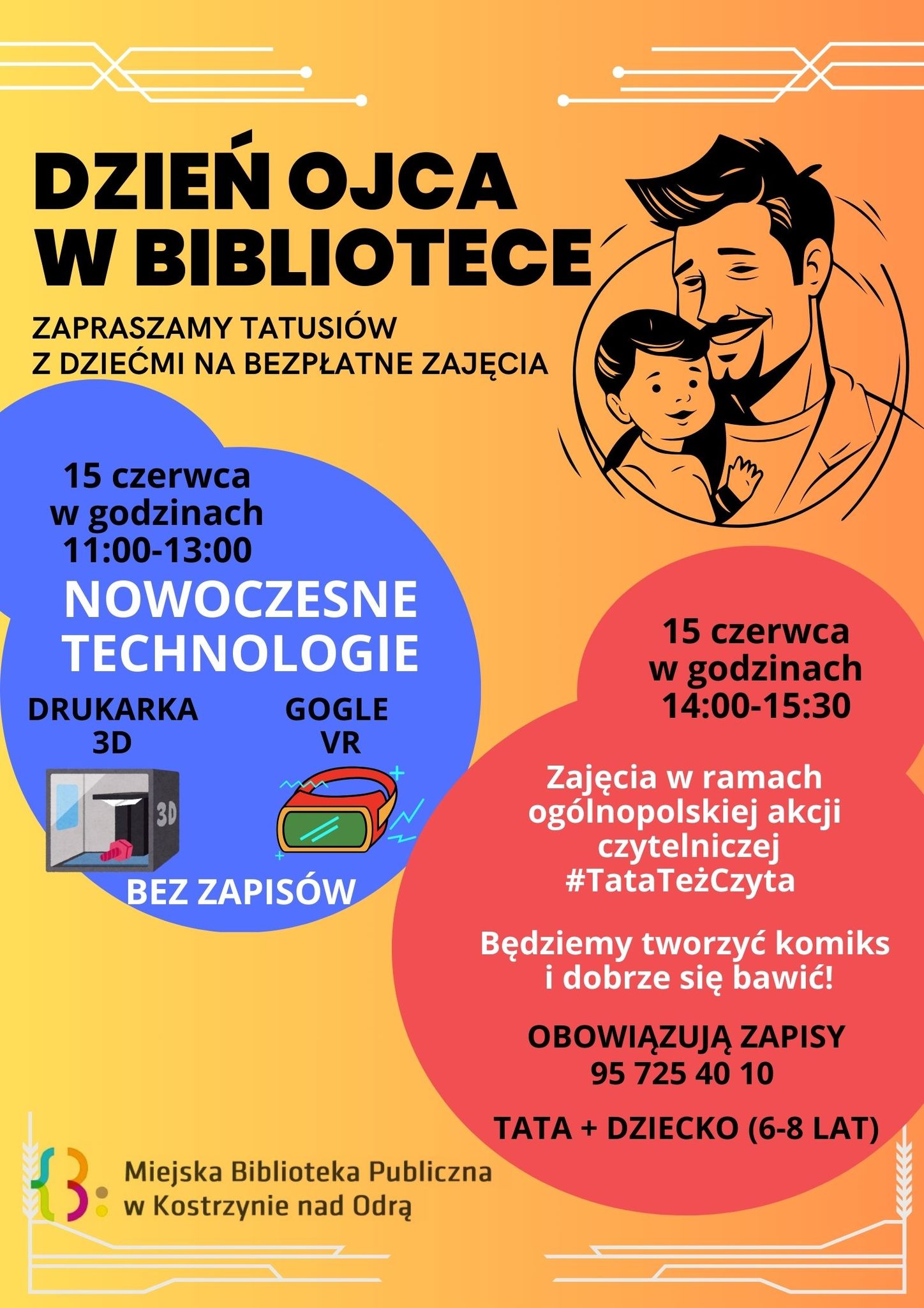 Plakat informacyjny  dot. Warsztatów dla Ojców z dziećmi - 15.06.2024 