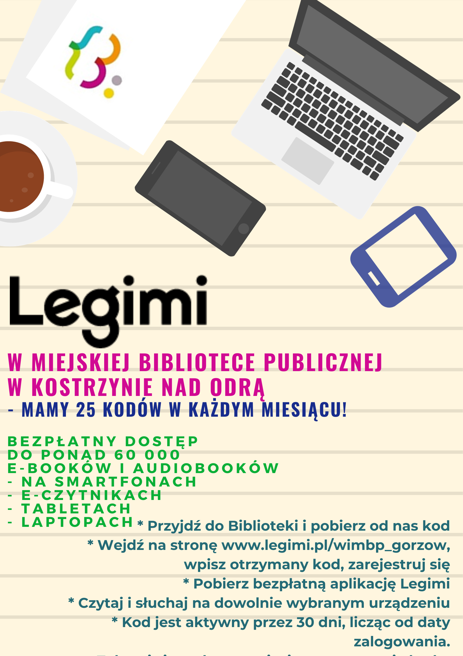 Plakat informacyjny - Nowe kody Legimi dostępne!