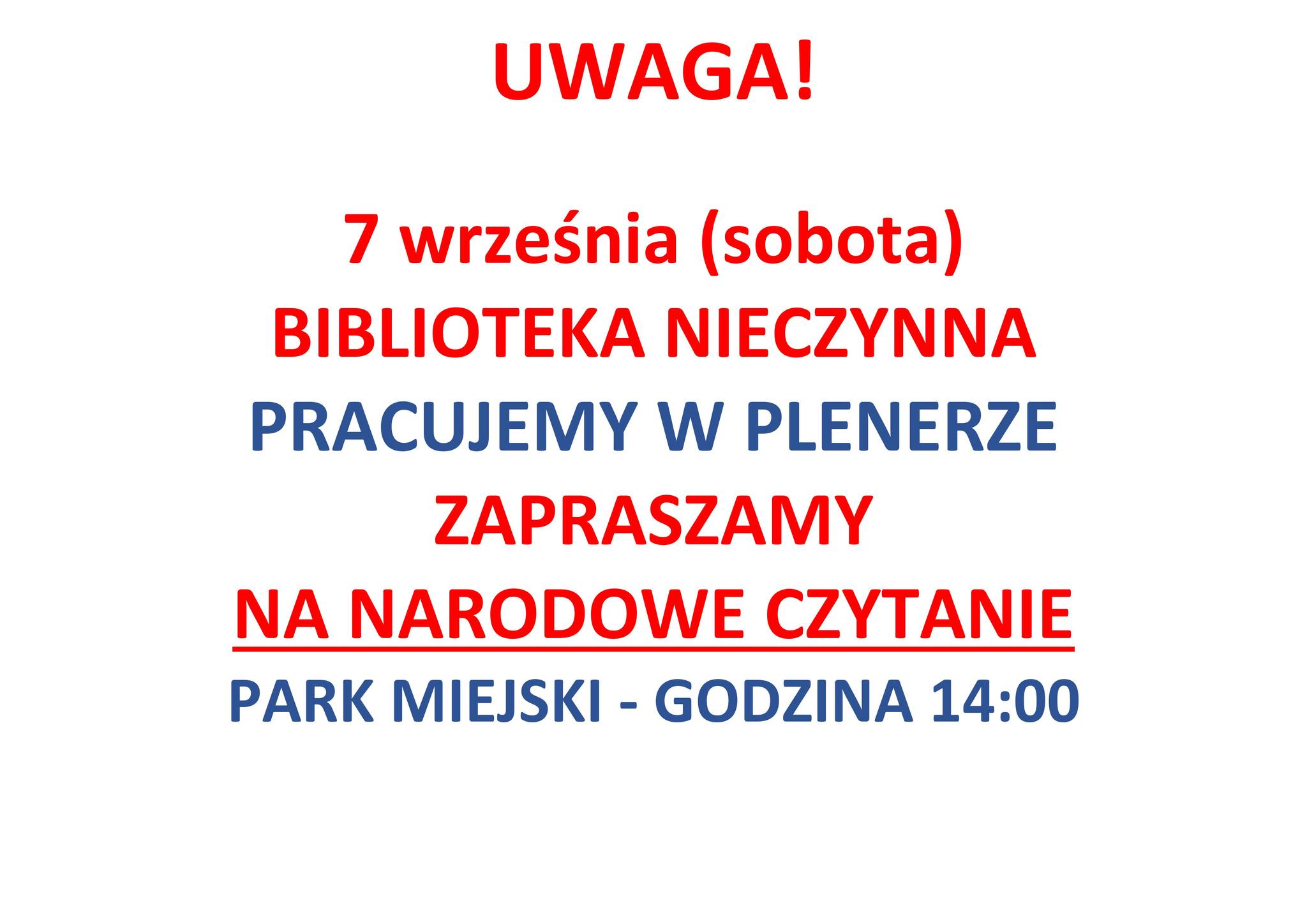 Informacja dot. zamknięcia biblioteki w dniu 07 września 2024