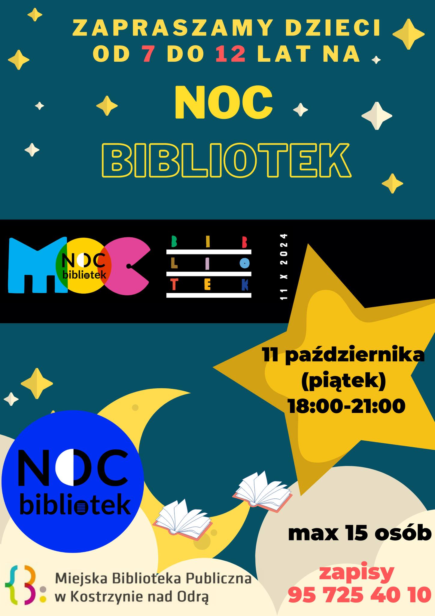 plakat informacyjny dot. zaproszenia na Noc Biblioteka 2024