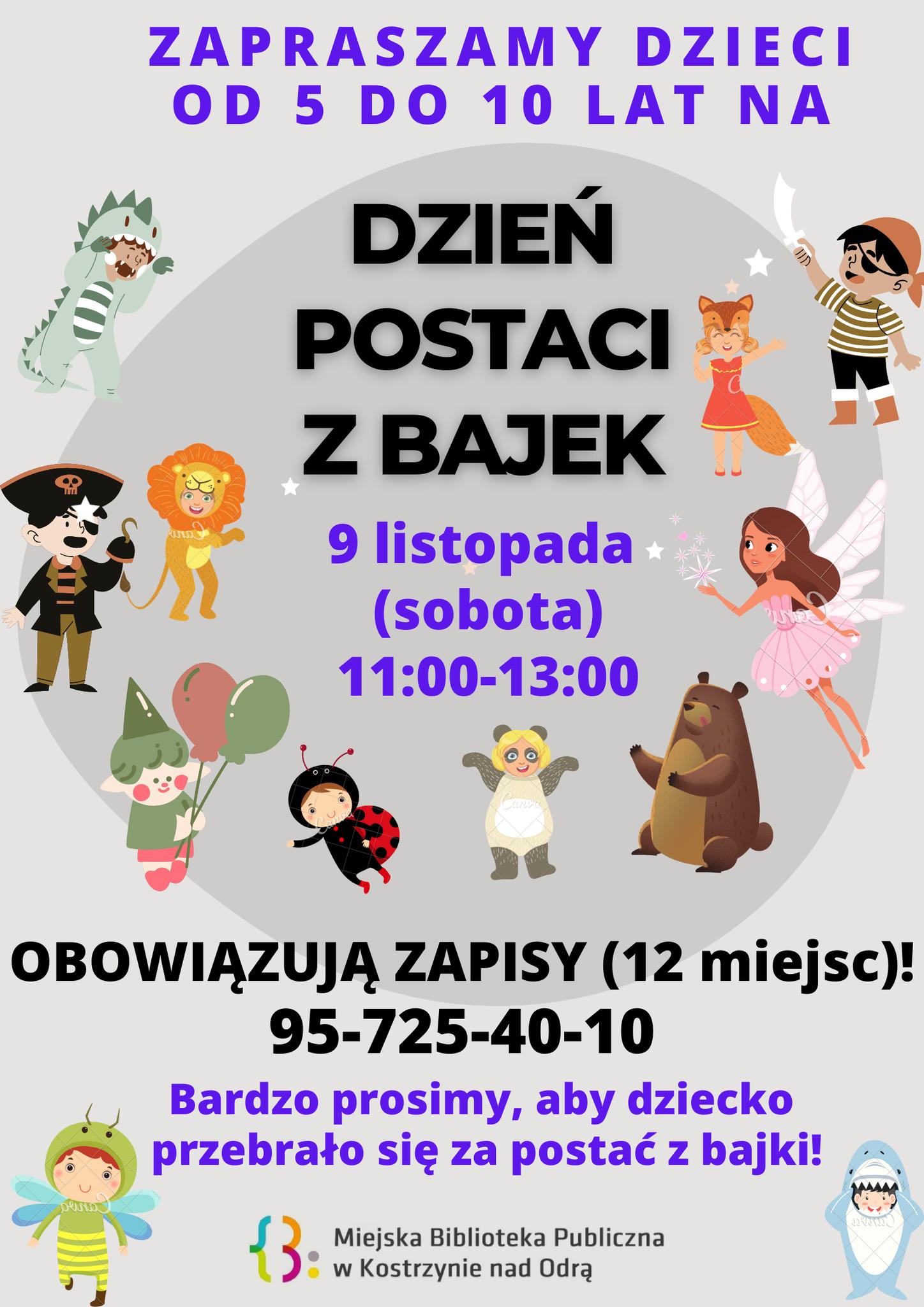 plakat informacyjny dot. zaproszenia na Dzień postaci z bajek