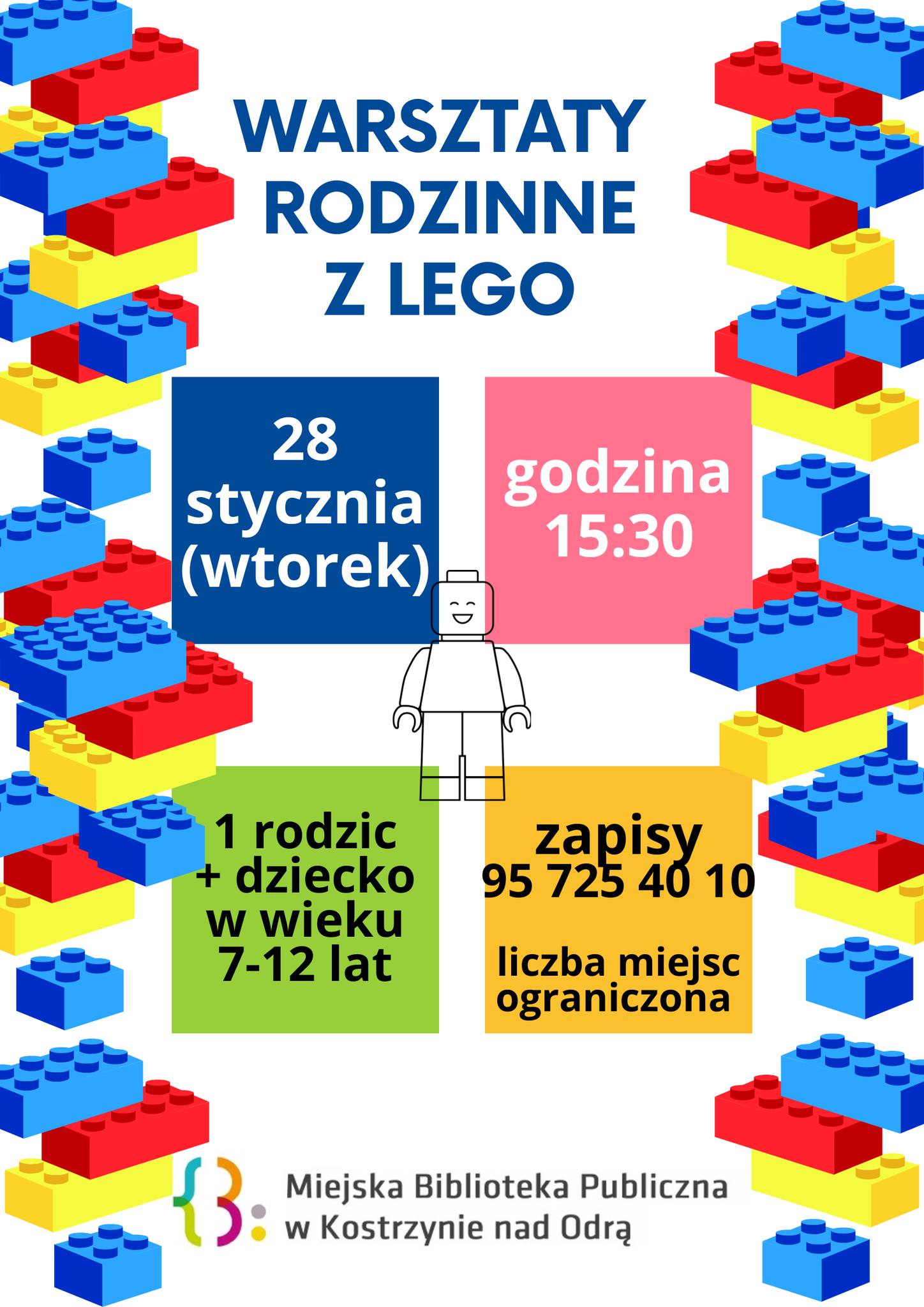 Warsztaty rodzinne z LEGO - plakat informacyjny