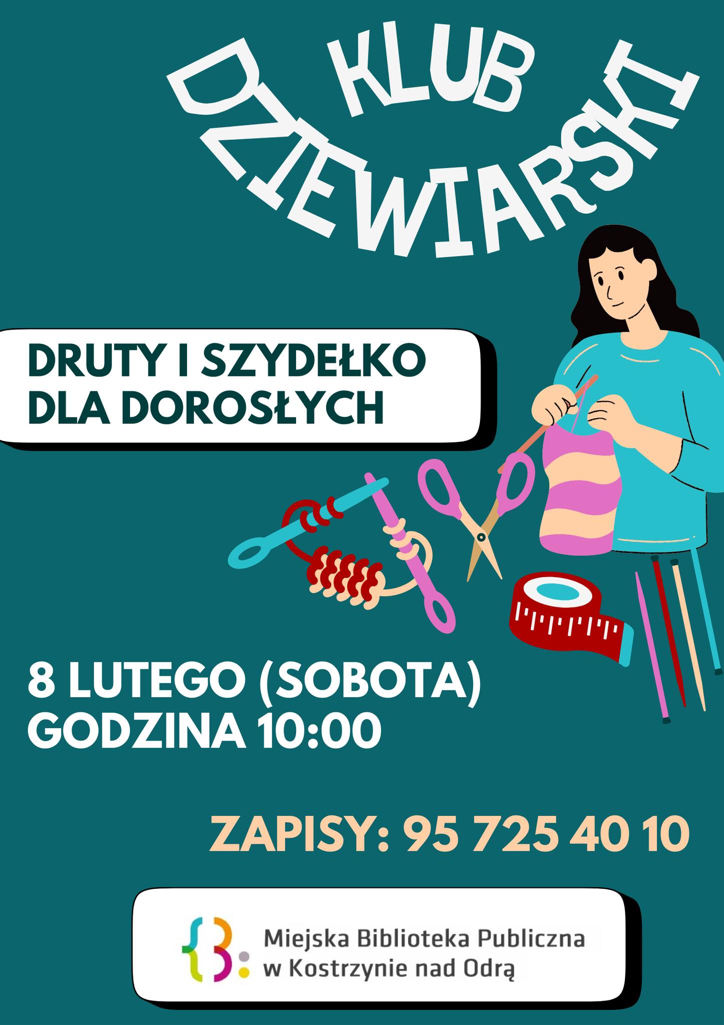 Klub dziewiarski zaprasza - plakat informacyjny