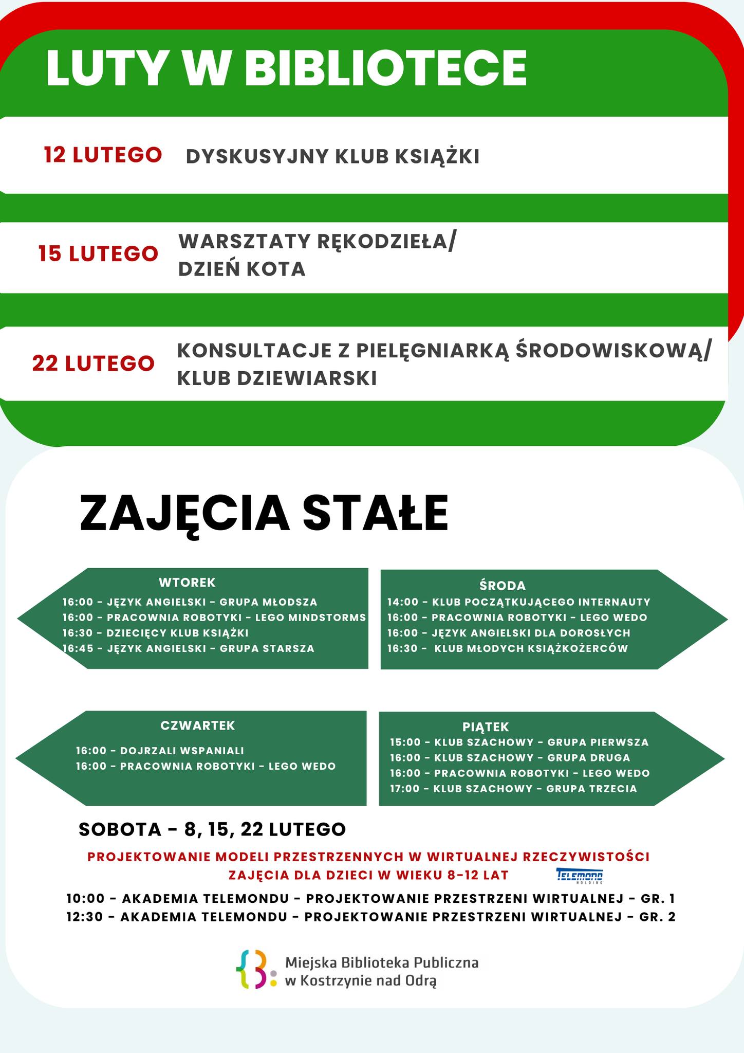 Zajęcia w lutym w Bibliotece - plakat